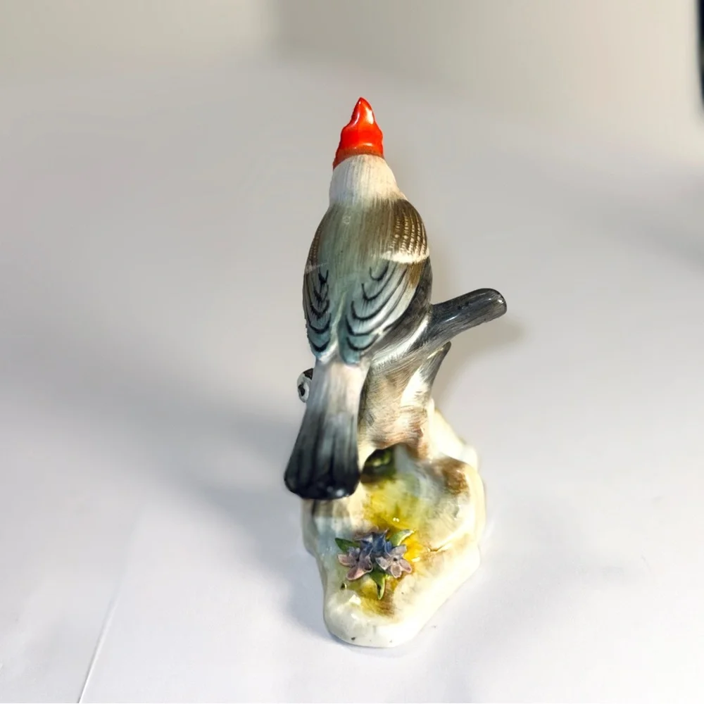 Vibrant Red and Brown Bird Perch Figurine